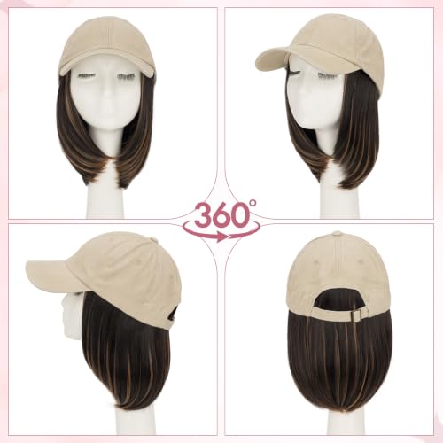 SEGOHAIR 6 Inch Baseball Cap Wig for Women Dark Brown & Blonde Mix Adjustable Synthetic Hair Extensions