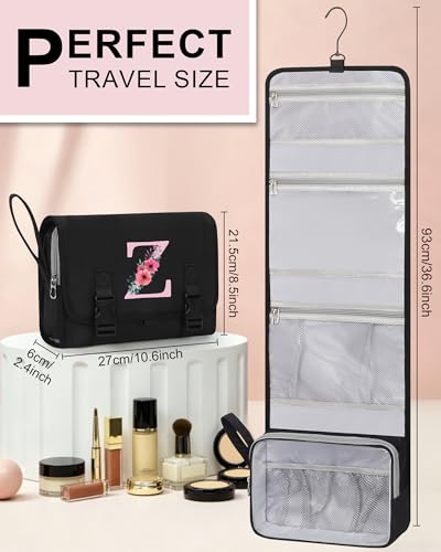 Relavel Hanging Toiletry Bag with Initials - Black Travel Organizer