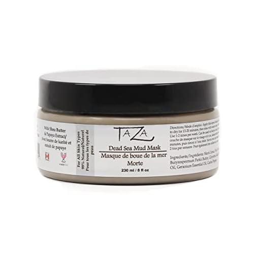 Taza Premium Natural Dead Sea Mud Mask, 8 ounces (230 milliliters), Bright and Radiant Facial Skin, With: Dead Sea Mud, Shea Butter, Grapeseed Oil, Vitamin E, Glycerin, Papaya Extract