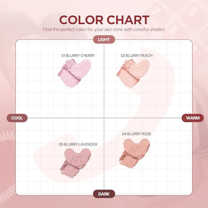 lilybyred Luv Beam Blur Cheek | Heart-Shaped Korean Powder Blush, Silky Texture, Lightweight, Soft Blurring Matte Finish, Long-Lasting, Natural Flush, Floral Woody Scent, 0.14 oz. (05 Blurry Lavender)