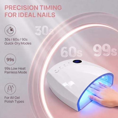White 96W Cordless UV LED Nail Lamp with 4 Timers & Auto Sensor