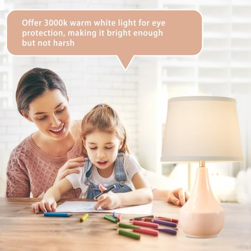 Pink 18.63-Inch Ceramic Bedside Table Lamp Set of 2 - Modern Nightstand Lamps with LED Bulbs & Rocker Switch