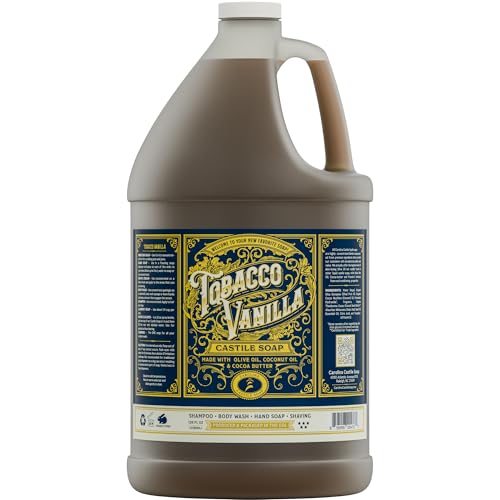 Castile Liquid Body Wash for Sensitive Skin ? Natural Shampoo for Men with Olive Oil, Cocoa Butter & Coconut Oil ? Tobacco Vanilla by Carolina Castile (Tobacco Vanilla, 1 Gallon)