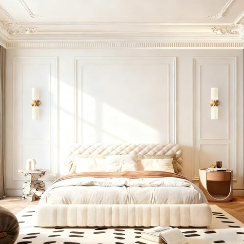 Gold Wall Sconce with Marble Shade - 15in Modern Bathroom Vanity Light