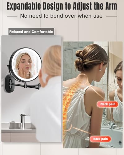 VFD 8-Inch Black Wall Mounted Lighted Magnifying Makeup Mirror with 30X/1X Dual Sides