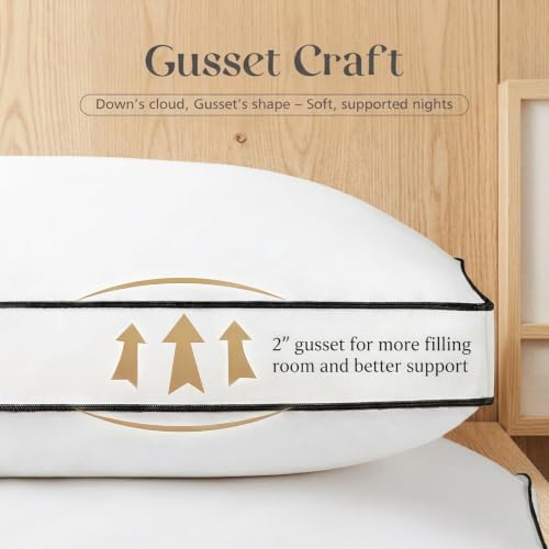 Queen Size Goose Feather Down Pillow Set of 2 - Soft Fluffy Medium Firm Bed Pillows for Sleep - White / Queen
