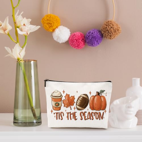 WRSUNT Tis the Season Fall Makeup Bag Fall Gifts for Women Best Friend Bestie Wife Autumn Thanksgiving Cosmetic Bag Autumn Themed Makeup Bag Gifts Ideas