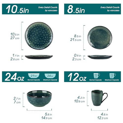 Vancasso Starry Green 16-Piece Dinnerware Set for 4 Handmade Reactive Glaze