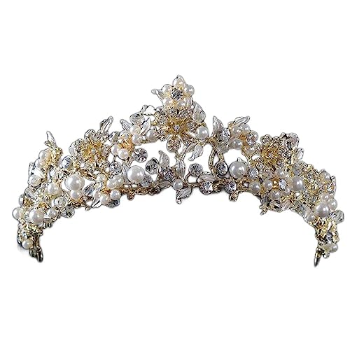 Vintage Gold Flower Bead Bridal Wedding Tiara Headband for Women