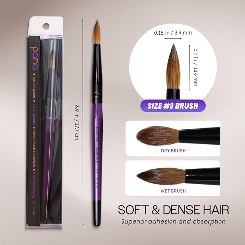 Nail Art Brush - Kolinsky Hair Acrylic Nail Brush Size 8 - Purple Wood Handle