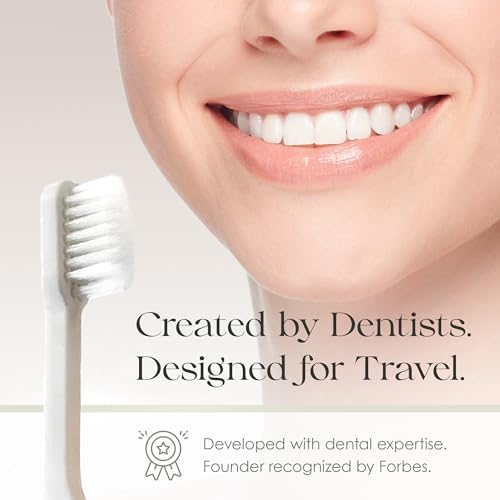 MiniBox Folding Travel Toothbrush Set with 2 Extra Heads, Pink, Compact & Refillable