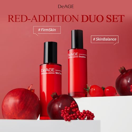 CHARMZONE DeAge Red Addition (New Version) Korean Skincare Set ? Anti-Aging Toner & Emulsion Duo (100ml / 3.38 fl.oz) with Red Wine, Pomegranate & Tomato for Hydration, Firming & Radiance