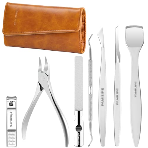 FAMILIFE 7-Piece Pedicure Kit Brown – Stainless Nail Tools for Ingrown Toenails
