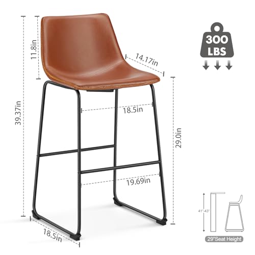 DUMOS Set of 2 Counter Height Bar Stools Brown Faux Leather Metal Legs