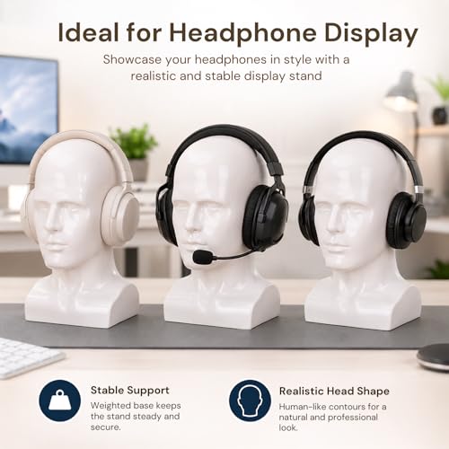 Bright White Male Mannequin Head 13.7 Inch Glossy Display Stand for Wigs & Hats - Lightmay