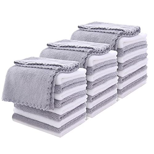 Microfiber Face Towels 30 Pack - Ultra Soft Makeup Remover Cloths White-Grey, 12x12 Inch