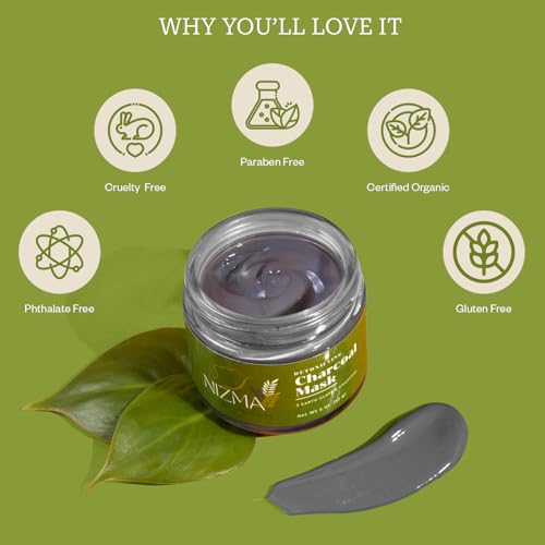 Detoxifying Charcoal Mask with Triple Clay & Organic Lecithin ? Deep Cleansing, Pore Refining, Hydrating Face Mask ? Rose Scented, Natural Skincare ? 2 oz