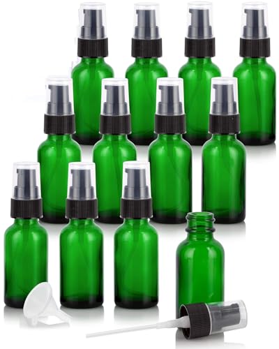 JUVITUS Green Glass Boston Round Bottle with Black Pump - 1 oz / 30 ml (12 Pack)