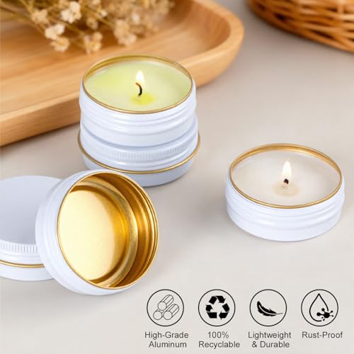 White and Gold 1 oz Metal Lip Balm Tins Set - Leak-Resistant Aluminum Containers, 48 Pack