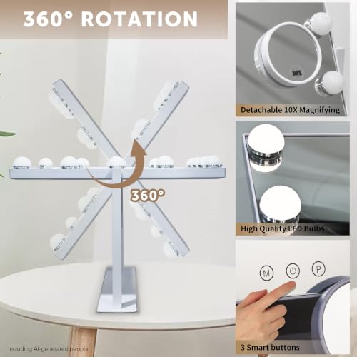 Makeup Vanity Mirror with Lights 10X Magnification - White, 12 Bulbs, 17.12"x13.77" - Variation: White 12 Bulbs