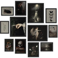 Dark Academia Gothic Wall Art Set - Framed Poster Collection 12x8x10 Black Frame