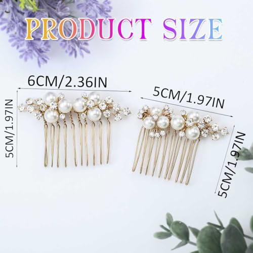 Brishow Wedding Hair Combs Gold Pearls Bridal Hair Accessories Crystal Brides Headpiece Hair Clip for Women and Girls 2 Pieces (Gold)