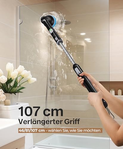 Black Electric Cleaning Brush with IPX7 Waterproof & 42-Inch Handle - Dark Black