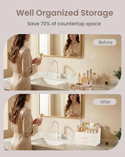 Lolalet Beige 3-Layer Makeup Organizer Vanity Storage with Drawers - PU Leather