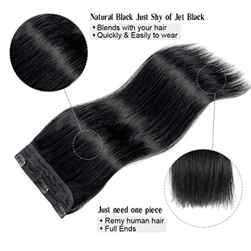 Winsky Real Human Hair Clip-In Extensions 14in #1B - 70g One Piece, Natural Black