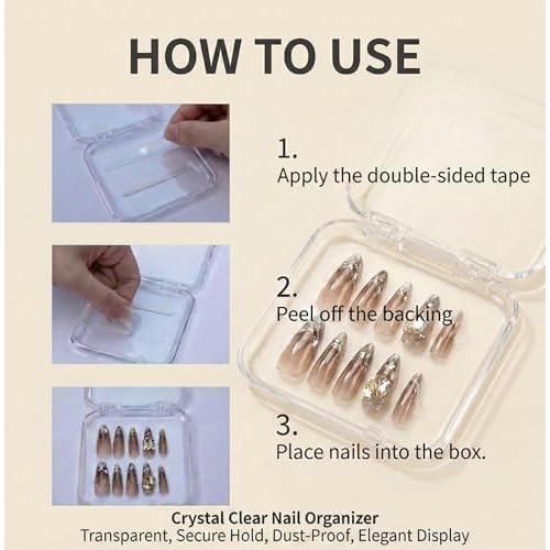 Press On Nail Organizer 12pcs 3.3in Nail Case And 1 Big Acrylic Storage Box For Packaging Clear Display Box Fake Nail Organizer With Double Sided Adhesive Tabs Nail Display Nail Salon