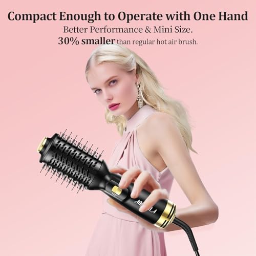 Mini Dual Voltage Hair Dryer Brush with European Plug Adapter - Black, Travel Size