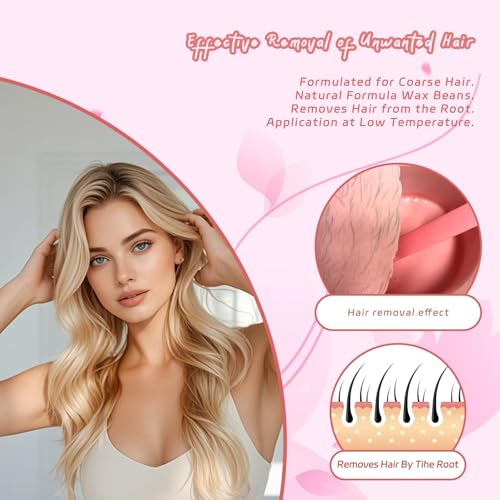 Wax Beads, Hard Wax Beads for Hair Removal, 2.5lb Waxing Beads with Rose Formula for Sensitive Skin Women Men, Brazilian Bikini, Face, Arms, Chest, Back, Legs, Eyebrows