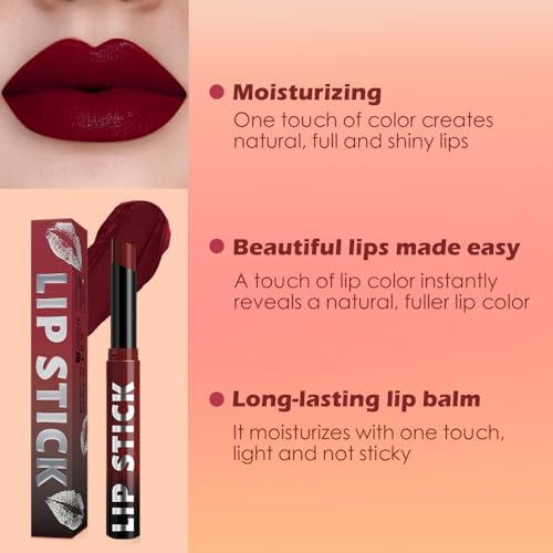 Maroon Red Matte Lipstick for Women Mature, Long Lasting Waterproof Transfer-Proof Vegan Lip Bar, 24 Hours Moisturizing Natural Lip Stain, All-Day Lip Color A07#