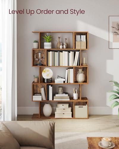 VASAGLE 5-Tier Bookcase Rustic Brown, Open Shelving 35.4 x 9.4 x 62.6 Inches