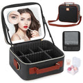 Travel Makeup Bag with Led Mirror Make up Case with Lighted Mirror Cosmetic Organizer bag with Adjustable Dividers and 5X Magnifying Mirror Makeup Box Vanity Case for Women