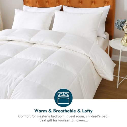 White Queen Medium Weight Down Comforter - All-Season Organic Duvet Insert