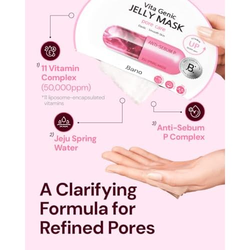 Vita Genic Jelly Face Pore Care Mask 10EA ? Hydrating Sheet Mask for Sensitive Skin, Korean Glass Skin Care with Spring Water, Vitamin C and Niacinamide, Sebum Control, Fragrance-Free, Pack of 2