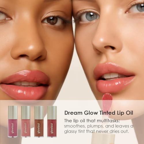 Glowiest Dream Glow Tinted Lip Oil 3-in-1 Lip Gloss with DUSTY ROSE Variation, Moisturizing & Plumping, 0.19 fl oz