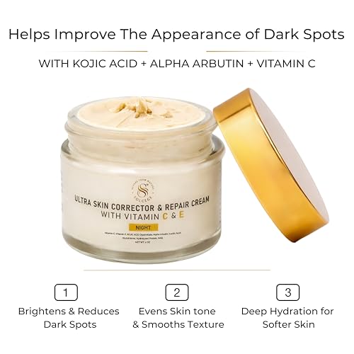 Dark Spots Corrector & Skin Tone Repair Cream for Face with Alpha Arbutin & Kojic Acid – Hydrating 2 oz