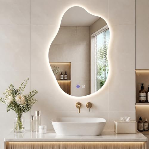 Irregular Cloud-Shaped Backlit LED Bathroom Mirror 30" x 20" - Dimmable, Anti-Fog