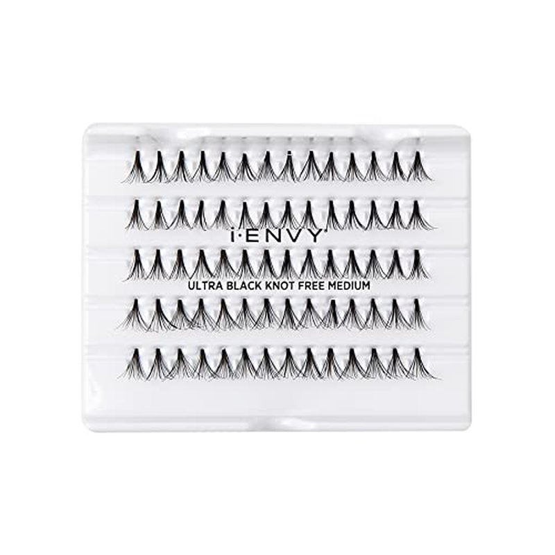 i?ENVY by KISS Ultra Black Knot Free Lashes, Natural & Bold Look, 280 Individual Remy Hair Lashes, Lightweight, Easy-to-Use, Perfect for Subtle Enhancement (Medium)