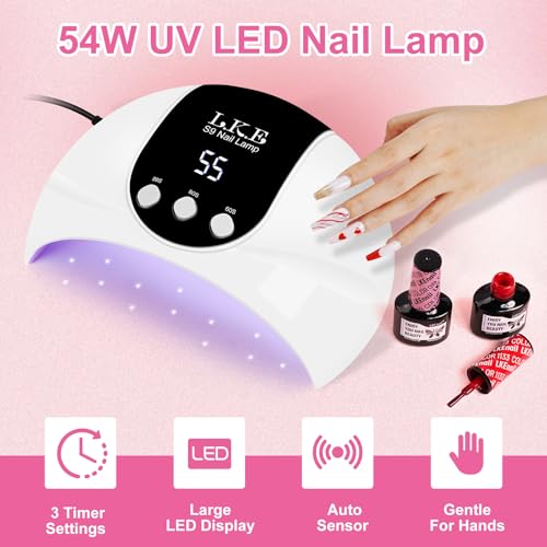 UV Light for Gel Nails, LKE 54W UV LED Nail Lamp with 18 Beads 3 Timer Setting Auto Sensor Nail Dryer Gel Polish Polygel Fast Curing Manicure Professional UV Nail Light Home Salon Nail Tools