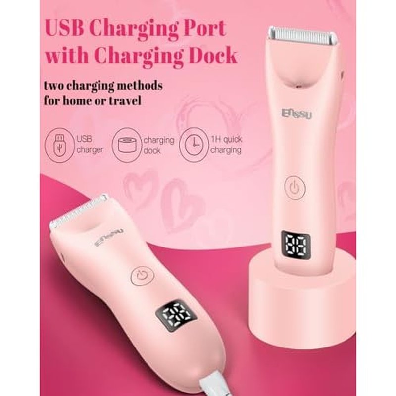 2in 1 Bikini Trimmer Electric Razors for Women with LED Light£¬Rechargeable Body Pubic Hair Trimmer Women with LCD Display, Lady Shaver for Leg/Arms/Bikini,Waterproof, Gift for Woman