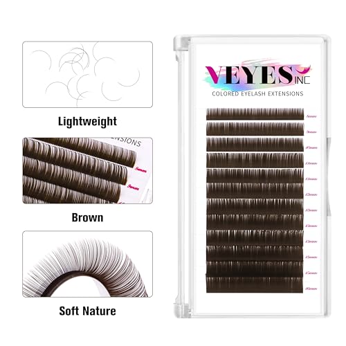 VEYES INC Colored Lash Extensions 03 05 07 15 C/D Curl 8-16mm Mixed Length Tray, Premium Individual Silk Eyelashes, Professional Supplies for Lash Techs (Dark Latte Brown 0.05 CC 8-16mm)