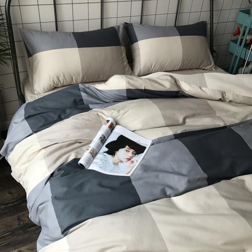 Mixinni Queen Comforter Set with Checkered Pattern - 1 Comforter + 2 Pillow Shams, All-Season Lightweight Geometric Bedding (Queen / 00 - Checkered)