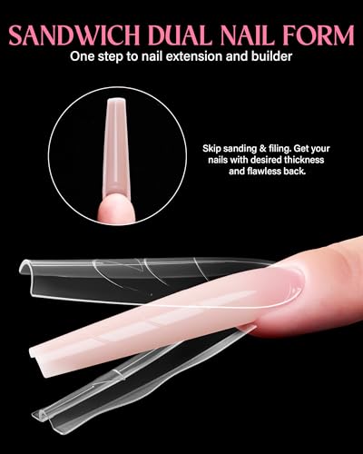 Almond & Coffin Nail Dual Form Kit - 360 Reusable Plastic Forms for Polygel & Acrylic, Medium Length Variation