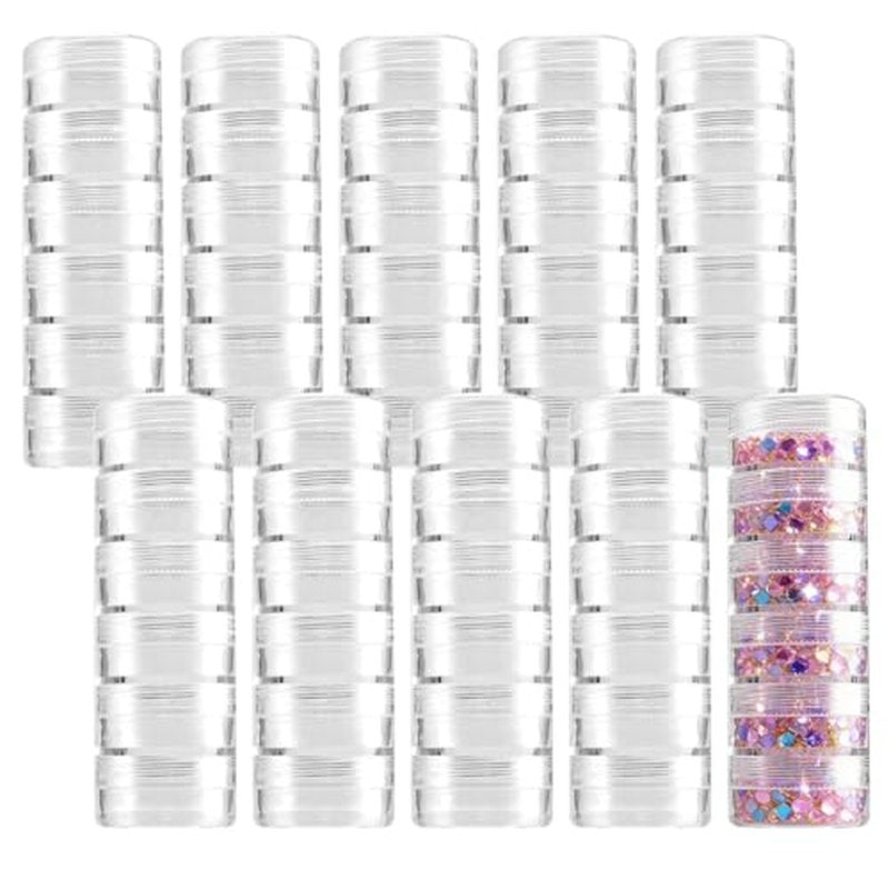 10 Sets 6 Layer Cylinder Stackable Plastic Bead Containers, 10G/10ML Stackable Round Plastic Containers Makeup Sample Container for Buttons, Beads, Small Items