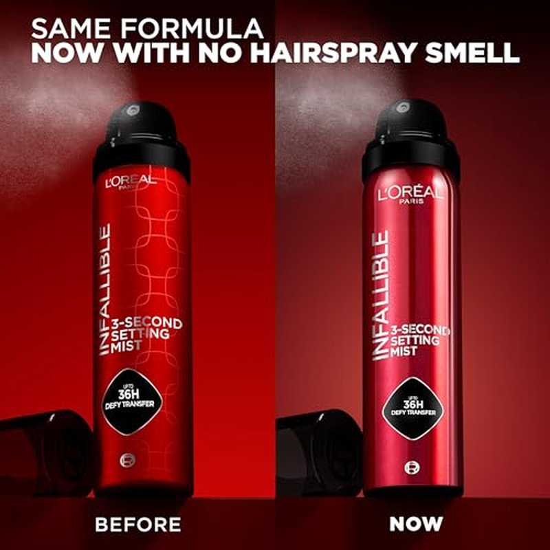 L'Oreal Paris Infallible 3-Second Setting Spray Mist, Microfine Mist for up to 36HR Wear, Clear, 1.76 oz