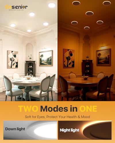 White 4 Inch LED Recessed Ceiling Lights with Night Light 12 Pack Dimmable 2700K-5000K