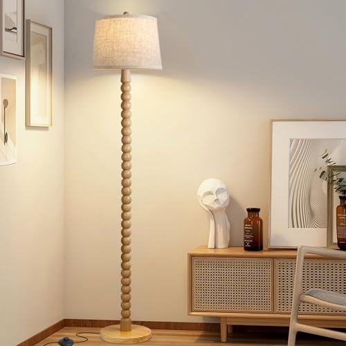 Wood Floor Lamp for Living Room - Tall Wooden Standing Lamp with 3-Color Bulb - Farmhouse Style - Variation: Wood